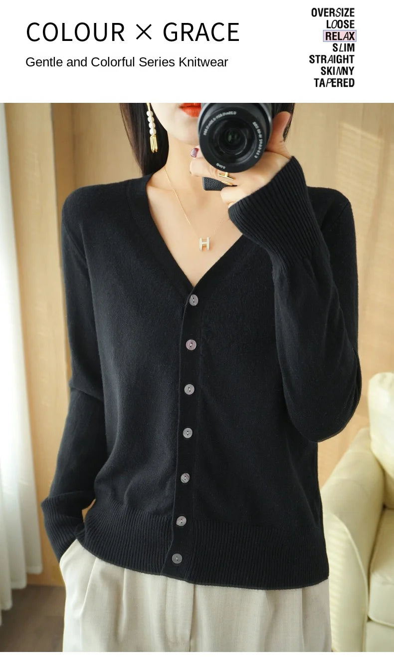 Cashmere Knit Cardigan V-Neck Solid Color Fashion High-Grade Comfortable.