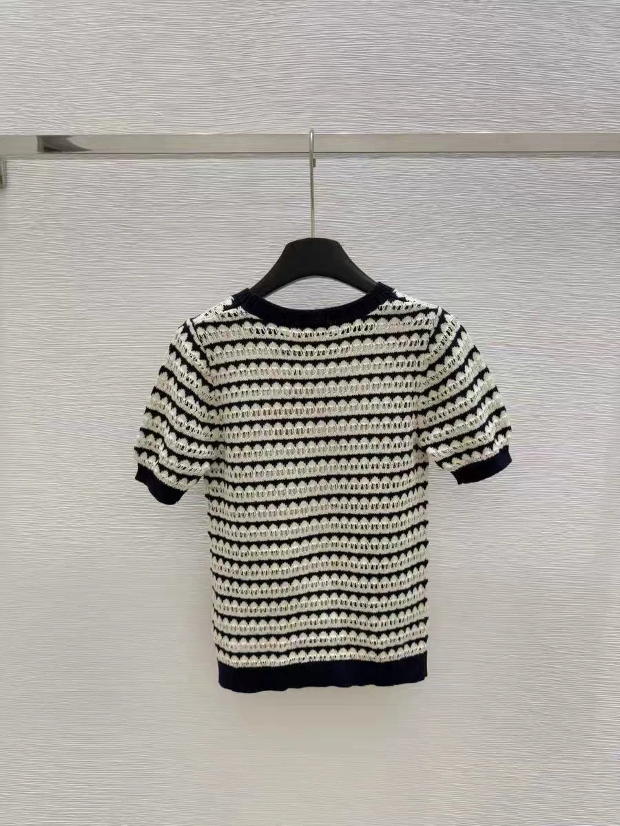 Knit Sweater T-shirts Women Embroidered Short Sleeve .