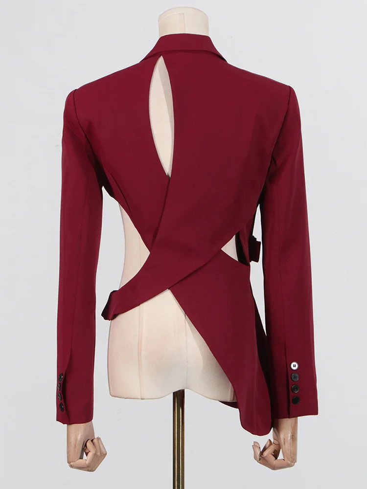 VGH Solid Hollow Out Casual Irregular Blazers For Women .