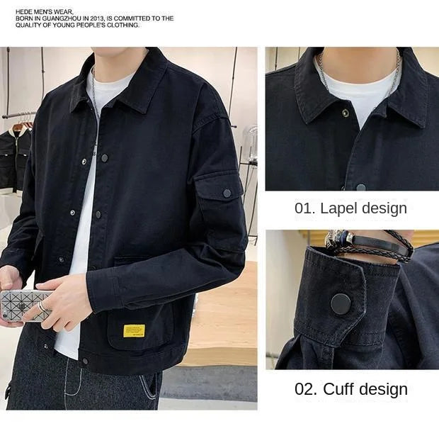 Men's Casual Jacket Spring Autumn Button Lapel Work Coat .