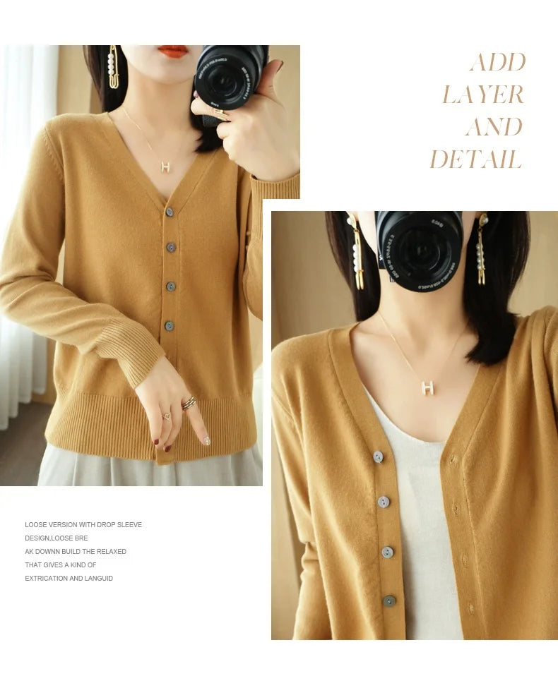 Cashmere Knit Cardigan V-Neck Solid Color Fashion High-Grade Comfortable.