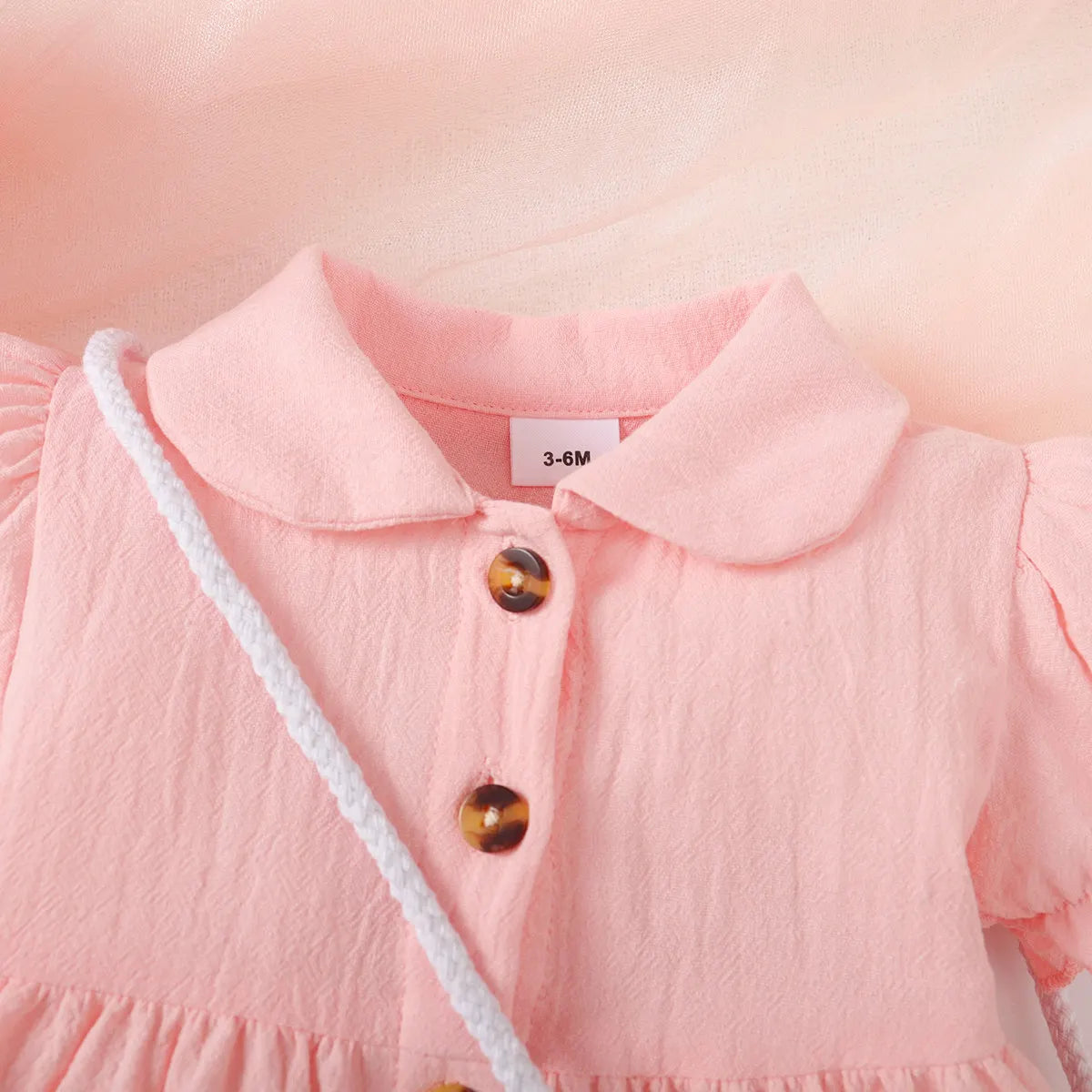 2PCS Baby Girl Pink Short Sleeve Dress with Cute Shoulder Bag ,