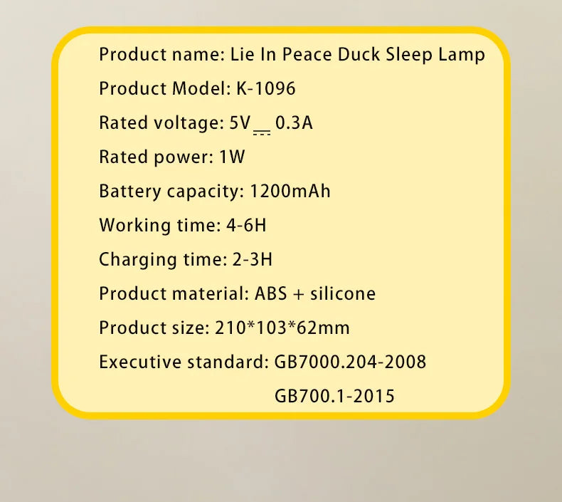 LED Cute Duck Nightlight USB Rechargeable Night Lamp Touch Sensor.