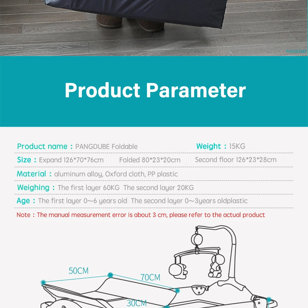 PANGDUBE Multifunctional Baby Crib 120*60cm Baby Bed,