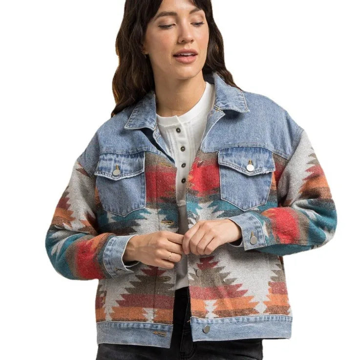 Europe and The United States Long Sleeve Lapel Loose Denim .