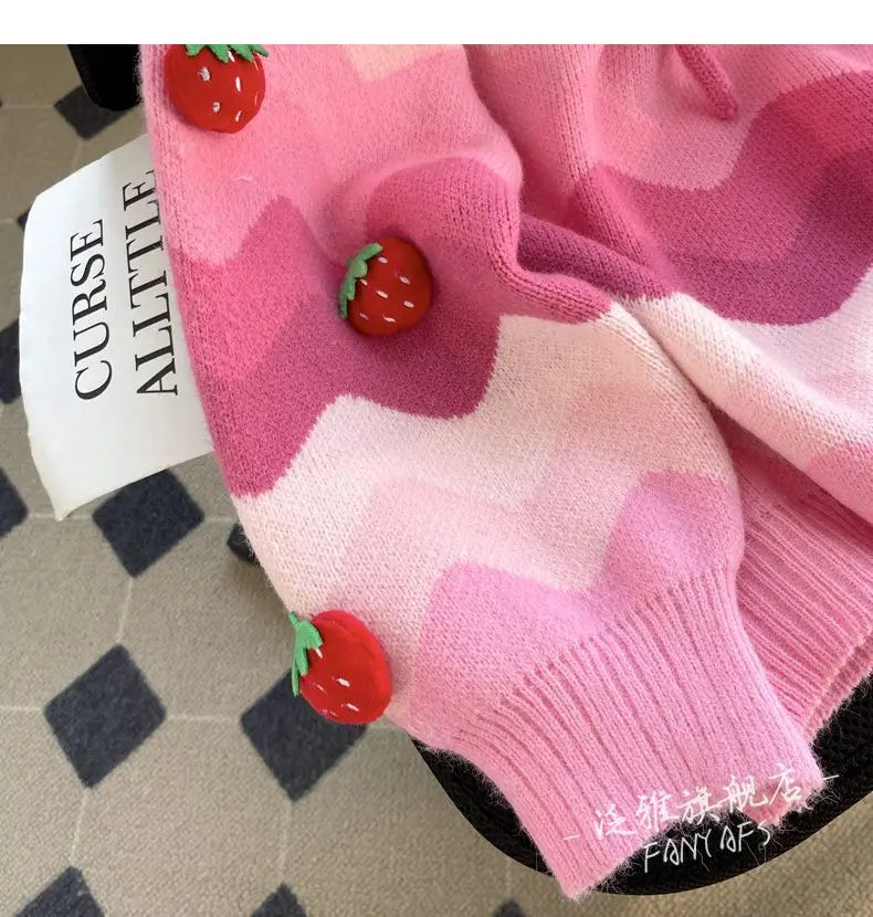 Gagarich Pink Strawberry Bear Hooded Sweater Jacket Women.