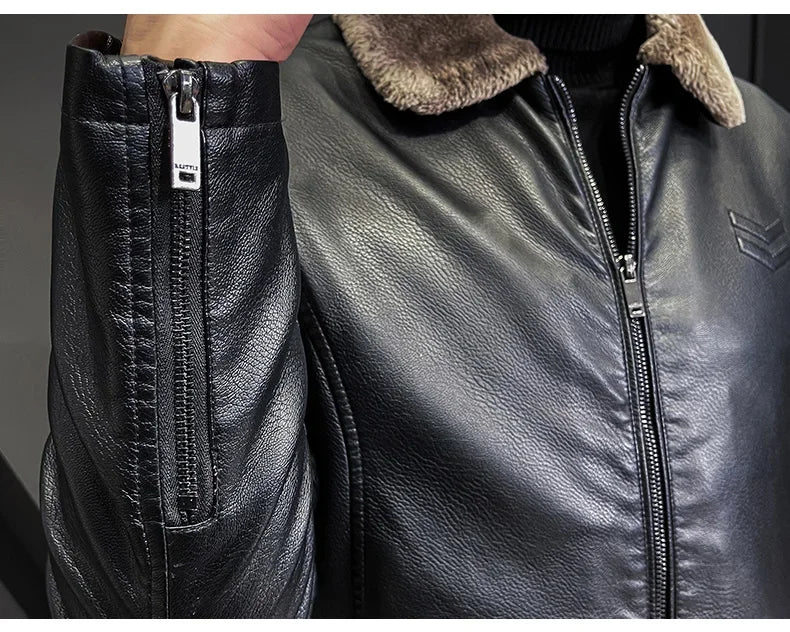Brand Leather Jacket Men's Winter Motorcycle Clothes Leanther Jacket .