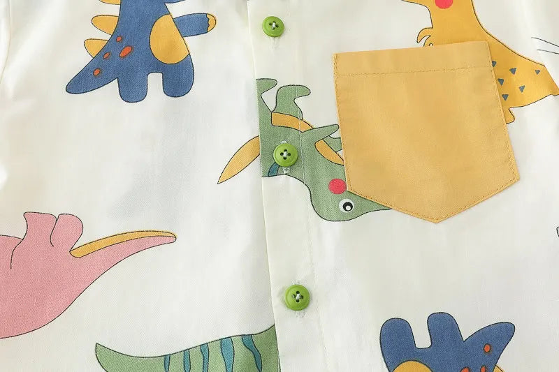 Children Print Dinosaur Shirts Denim Shorts 2Pcs/Set Kids Fashion .