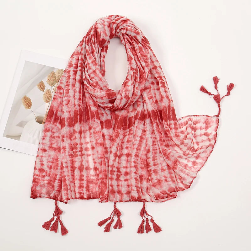 New Printed Soft Linen Cotton Scarf Shawls Women Muslim Hijabs Premium Foulard Femme Long Fresh Floral Tassel Scarves Echarpe