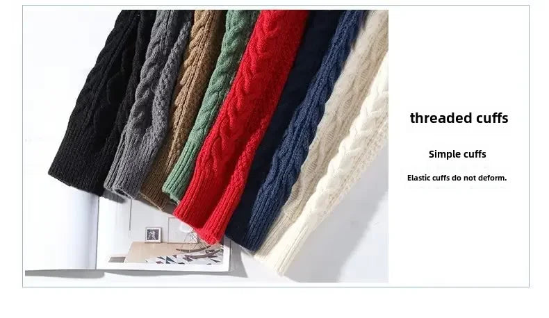 Trendy Knitted Sweater For Men Casual Round Neck Warm Inner Loose.