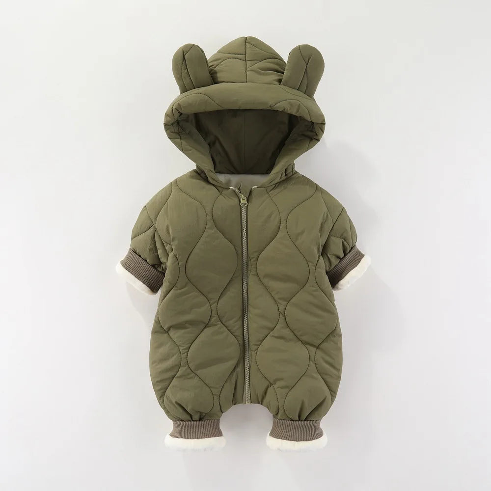 Newborn winter plush and thick cotton jacket Korean cartoon baby clothing baby jumpsuit 0-3 year old baby outdoor clothing