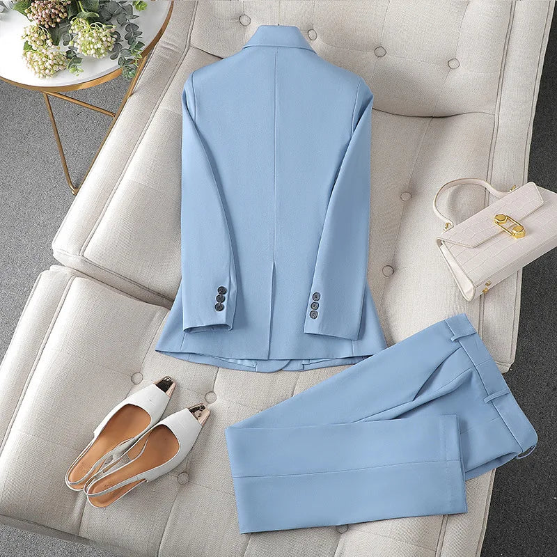 Office Lady Single Button Blazer Chic High Waisted Pants 2 Piece Set.