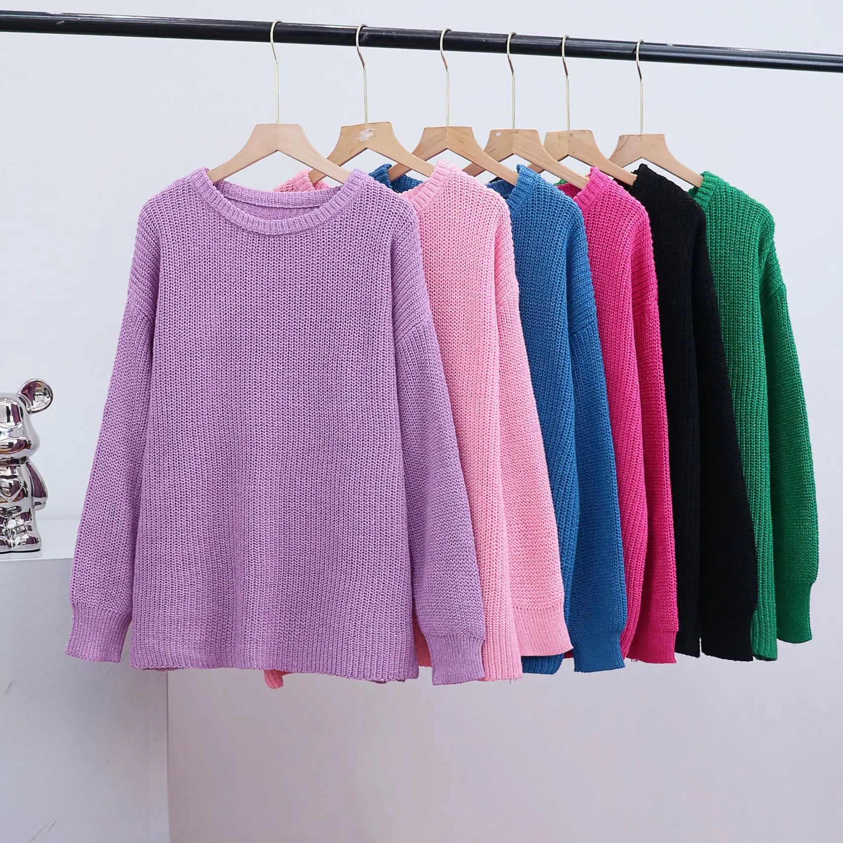 Casual O-neck Long Sleeve Sweater Blouse Office Lady .