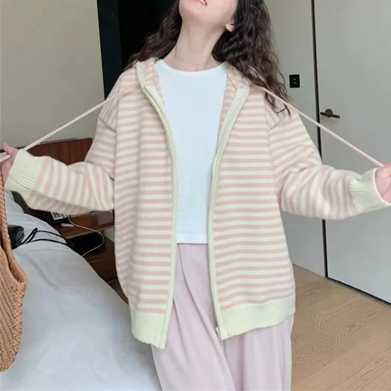 Striped Knit Cardigan Autumn and Winter New Loose Sweet.