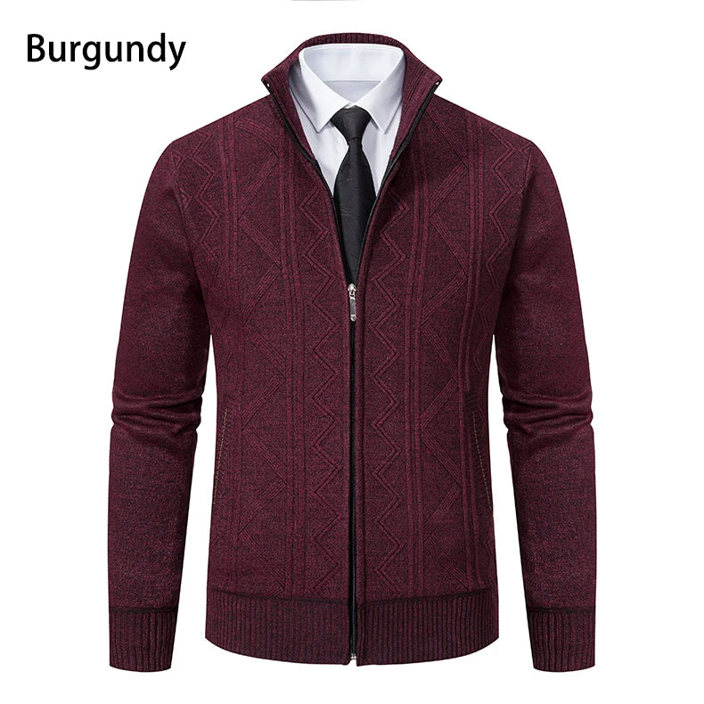 Men's Knitted Cardigan Jacket Autumn Winter Plush Sweater Men's.