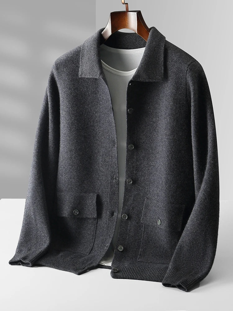 Autumn/Winter Cashmere Cardigan Men's Polo Neck Sweater.