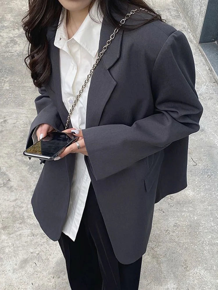 Jmprs Harajuku Grey Blazer Coat Women Korean .