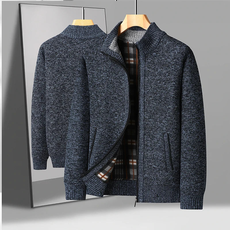 Men's Knitted Cardigan Jacket Autumn Winter Plush Sweater Men's.