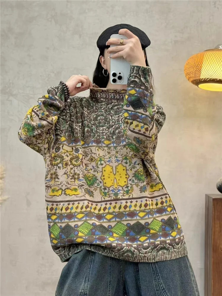 Amax luluE Fashion Pullover Woman Winter Printed Loose.