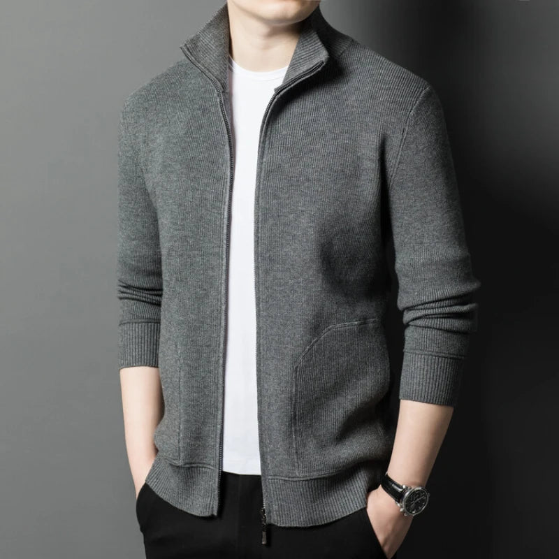 Solid Color Long-sleeved Stretch Cardigan for Men,