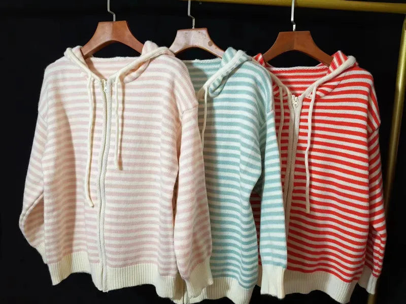Striped Knit Cardigan Autumn and Winter New Loose Sweet.
