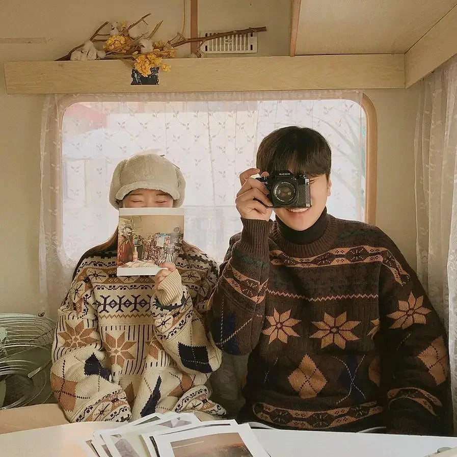 Japanese Style Knitted Sweater Couple Vintage Pullovers Causal Loose High Street Knitwears Men Jumpers Male Clothes