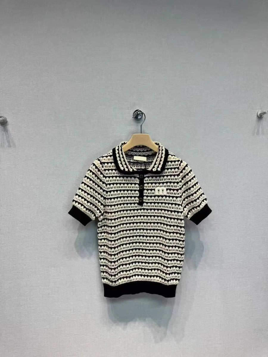 Knit Sweater T-shirts Women Embroidered Short Sleeve .