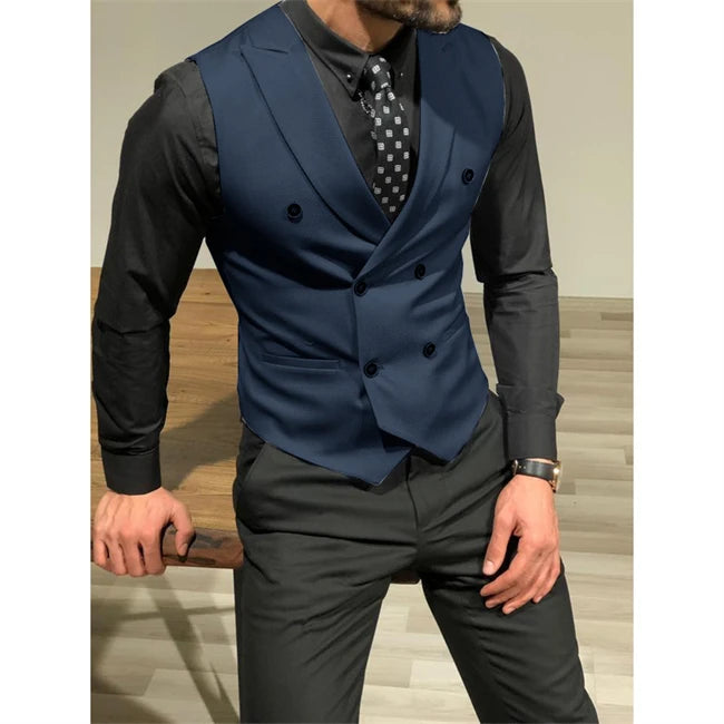 Sleeveless Men's Suit Vests with Double Breasted Slim Fit .
