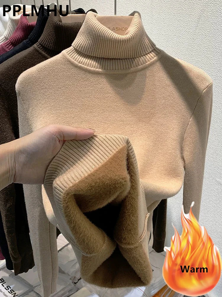 Turtleneck Winter Sweater Women Elegant Thicken Velvet.