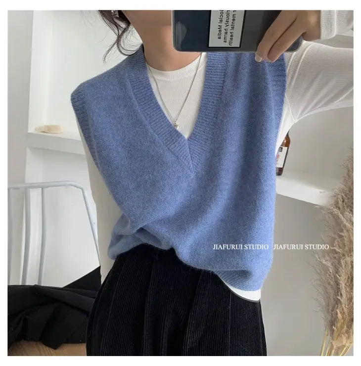 Sleeveless Knitted Sweater Vests Women Casual Solid Loose Outerwear .