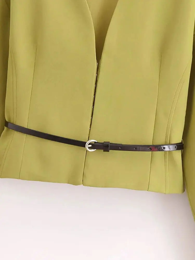 TRZA-Women's Fitted Blazer Coat with Belt, V Neck,.