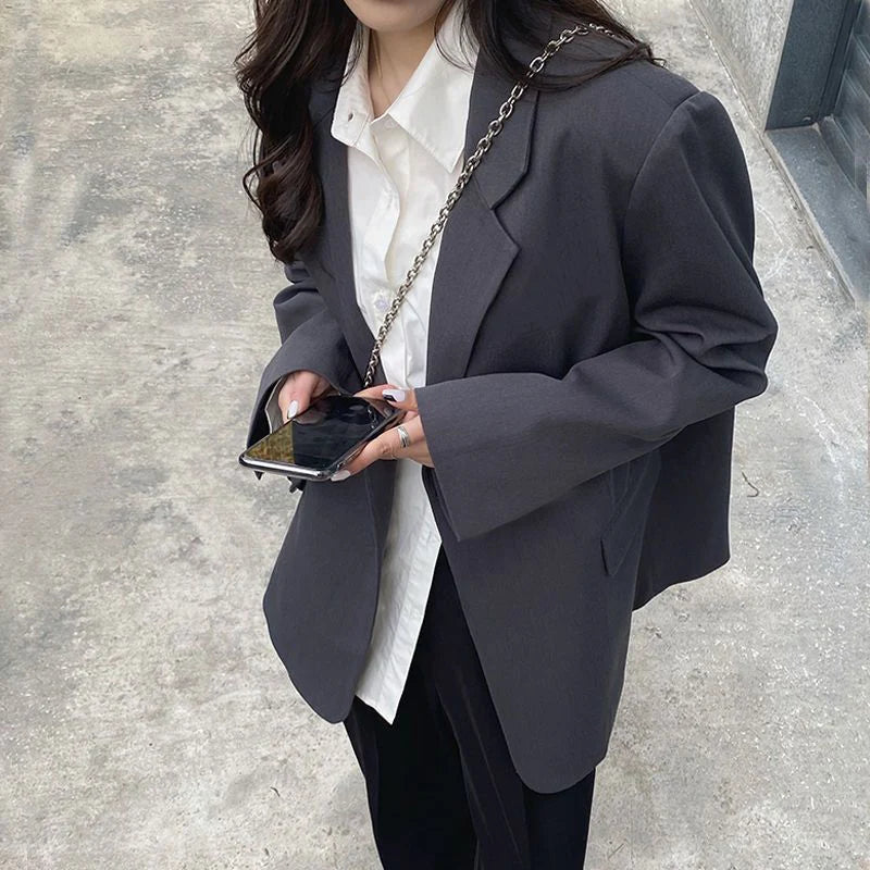 Jmprs Harajuku Grey Blazer Coat Women Korean .