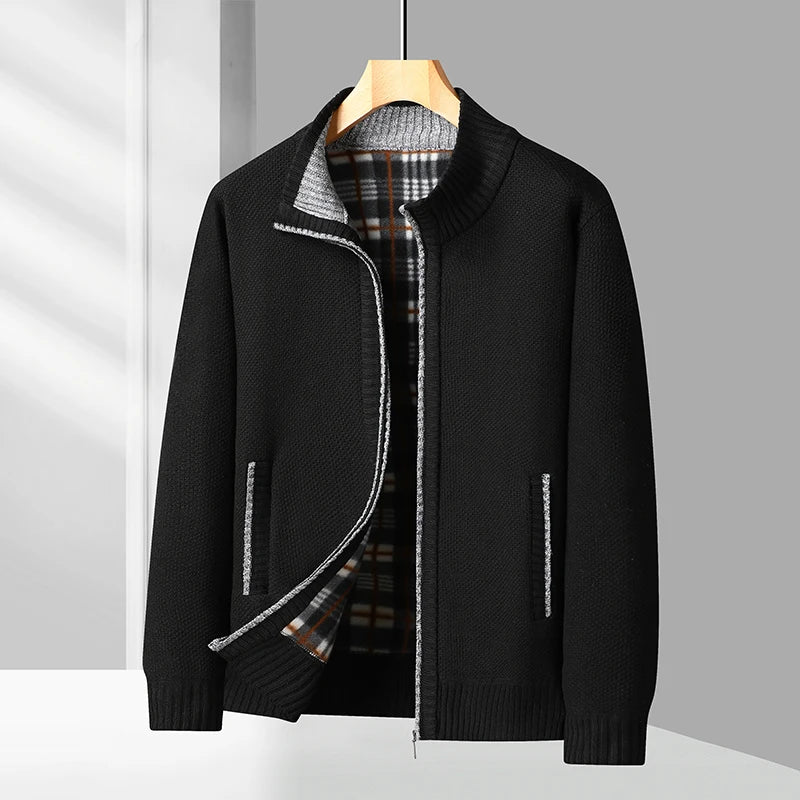 Men's Knitted Cardigan Jacket Autumn Winter Plush Sweater Men's.