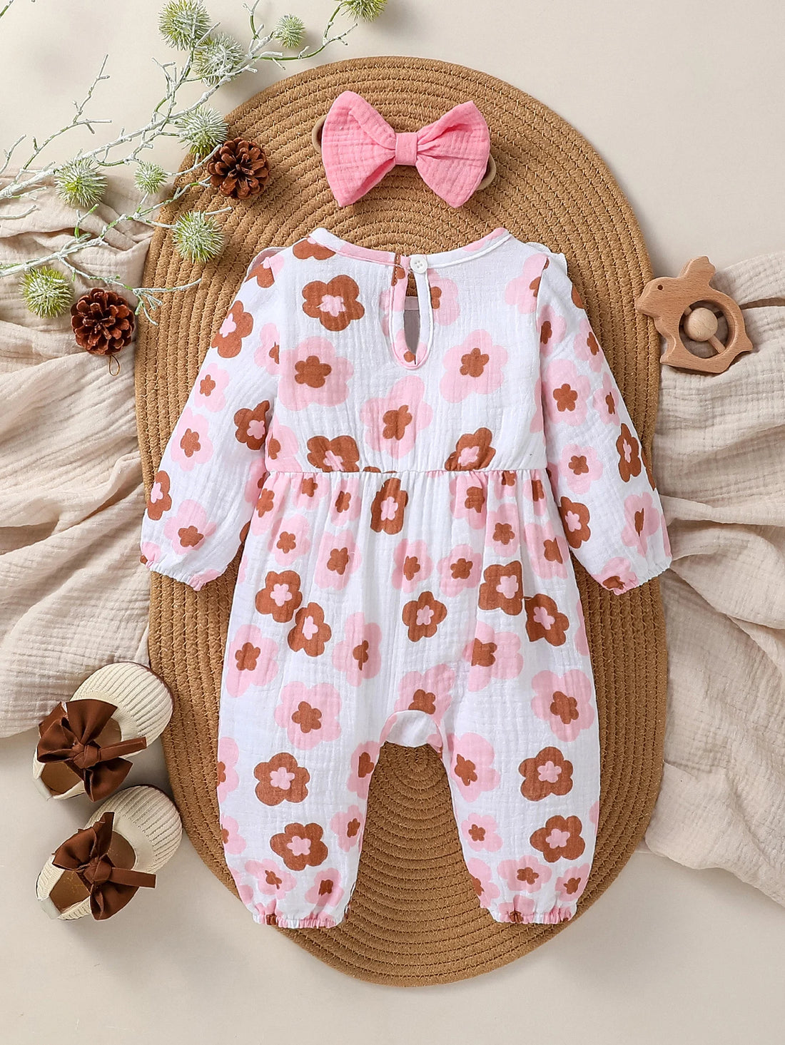 New Style Baby Girls Long Sleeve Print Flower With Bow O-18M