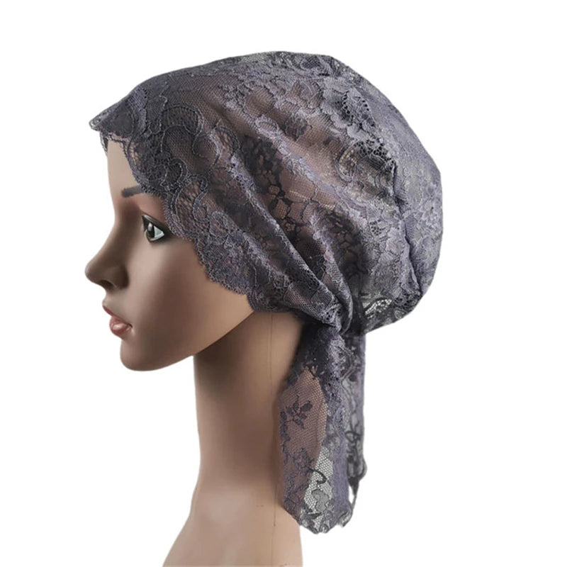 Muslim Women Head Scarf Lace Flower Underscarf Elastic Hijab  Cover Headwrap Chemo Cap Islam Headband Bonnet Turbante Mujer