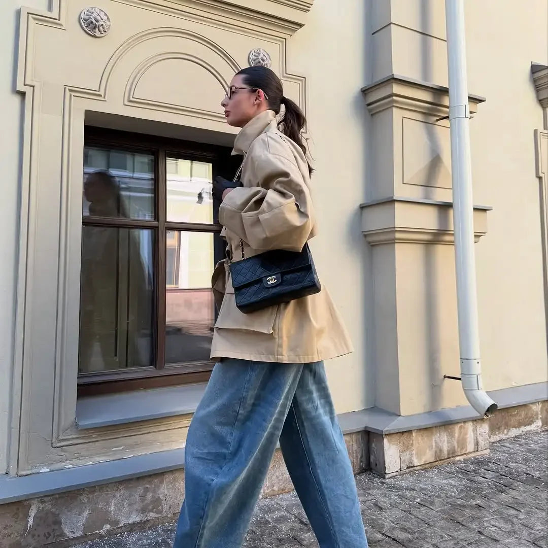 Single Breasted Khaki Belt Trench Coat Women.