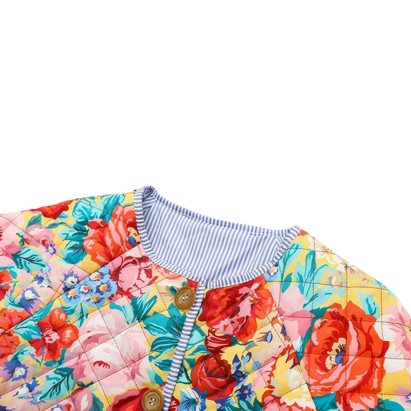 Maemukilabe Floral Print Loose Quilted Jacket .