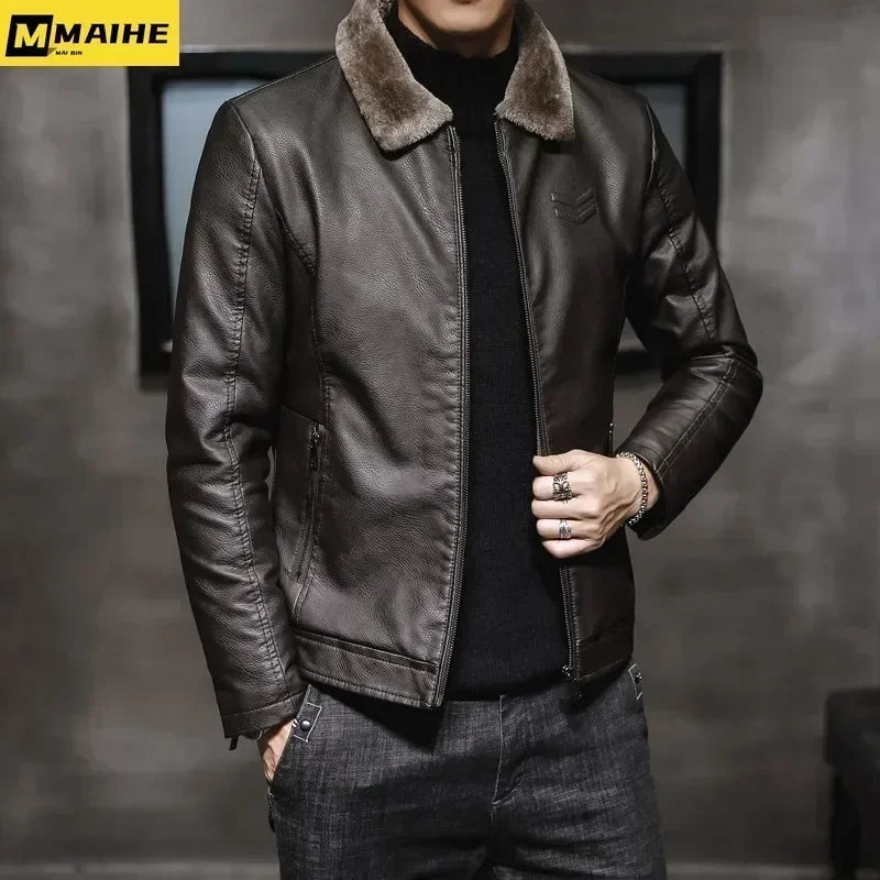 Brand Leather Jacket Men's Winter Motorcycle Clothes Leanther Jacket .
