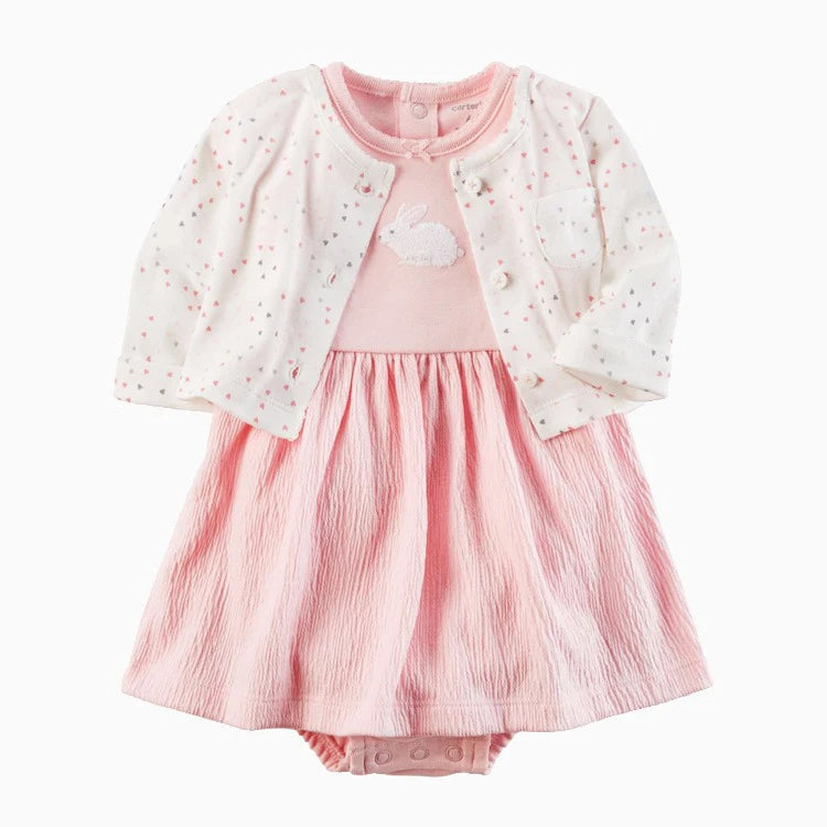 2pcs Spring Summer Infant Baby Girls Clothes Sets Toddler Dresses Long Sleeves Cardigan+Bodysuit Dress Newborn Girl Outfit