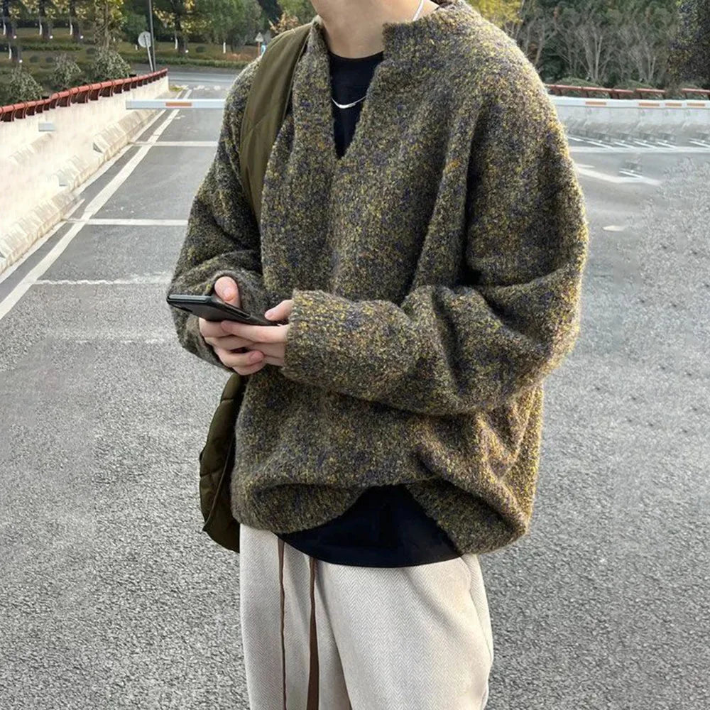 Mens Sweater Moss V-Neck Sweater Autumn Streetwear Fashion .