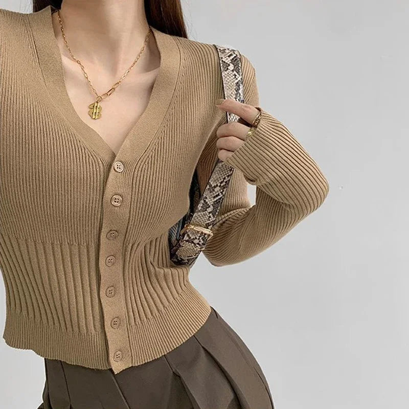 Rimocy Women's V Neck Cropped Cardigan Korean .