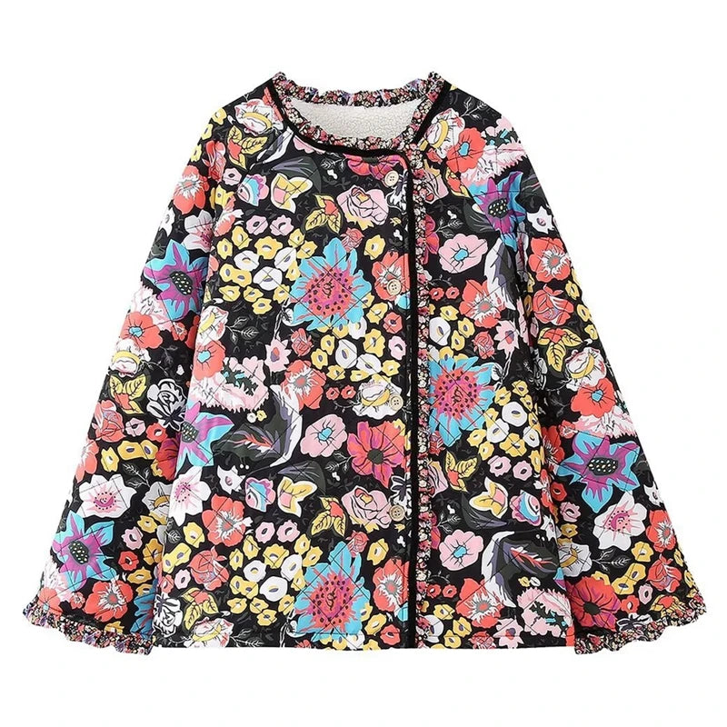 Maemukilabe Floral Print Loose Quilted Jacket .