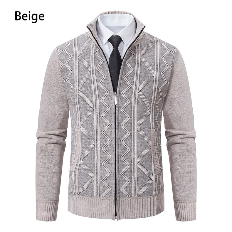 Men's Knitted Cardigan Jacket Autumn Winter Plush Sweater Men's.