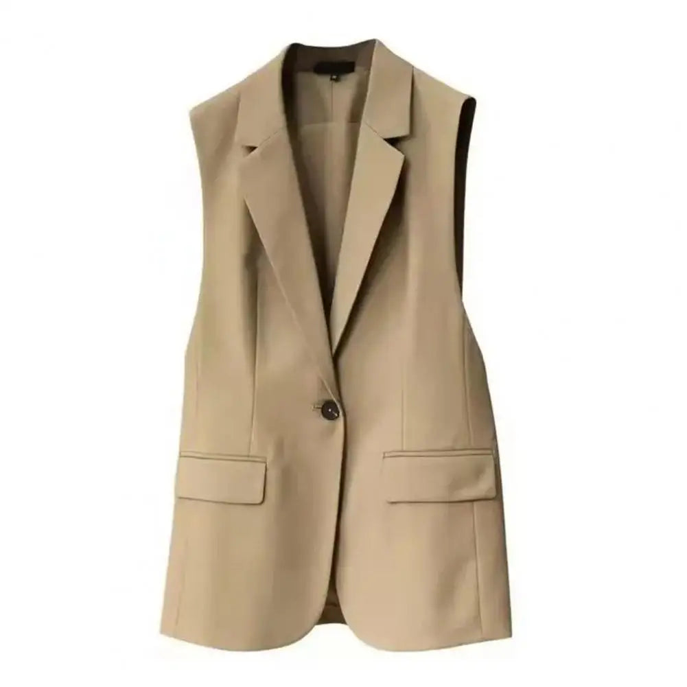 Women Vest Sleeveless Solid Color Suit Collar Loose Cardigan.