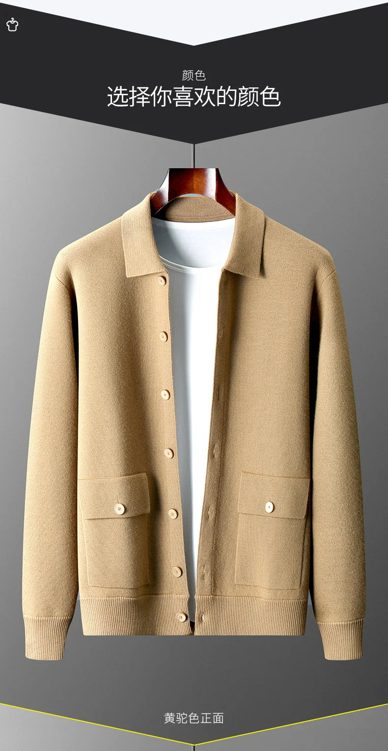 Autumn/Winter Cashmere Cardigan Men's Polo Neck Sweater.