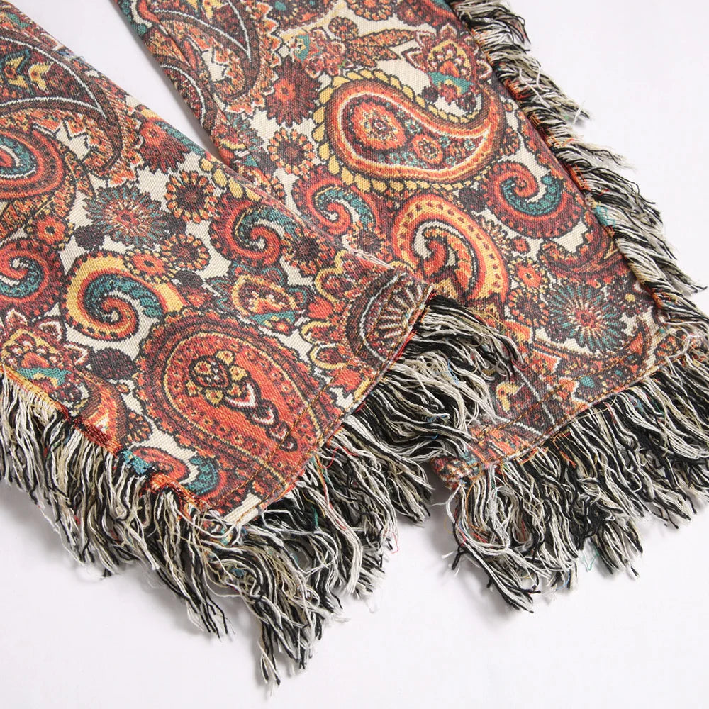 Men Bandana Print Pants Plus Size Multi Pockets Cargo Jeans .