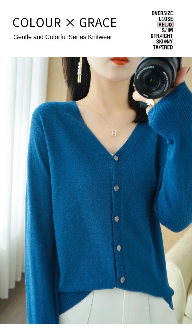 Cashmere Knit Cardigan V-Neck Solid Color Fashion High-Grade Comfortable.