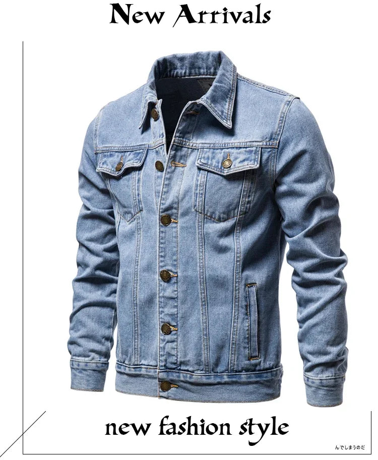 Autumn Men Solid Denim Jackets Fashion Motorcycle Vintage Jeans Jackets.