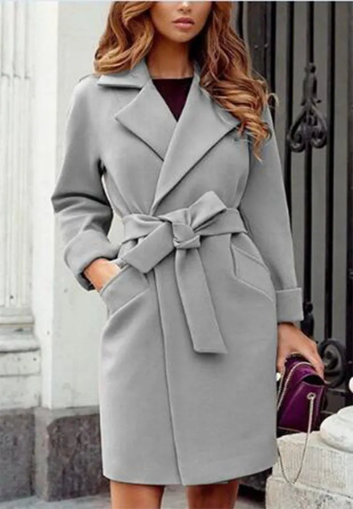 Women Hot Pink Trench Coat Casual Mid Long Overcoat.