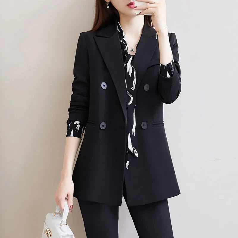 Spring Autumn Women British Style Leisure Solid Color Black Blazer.